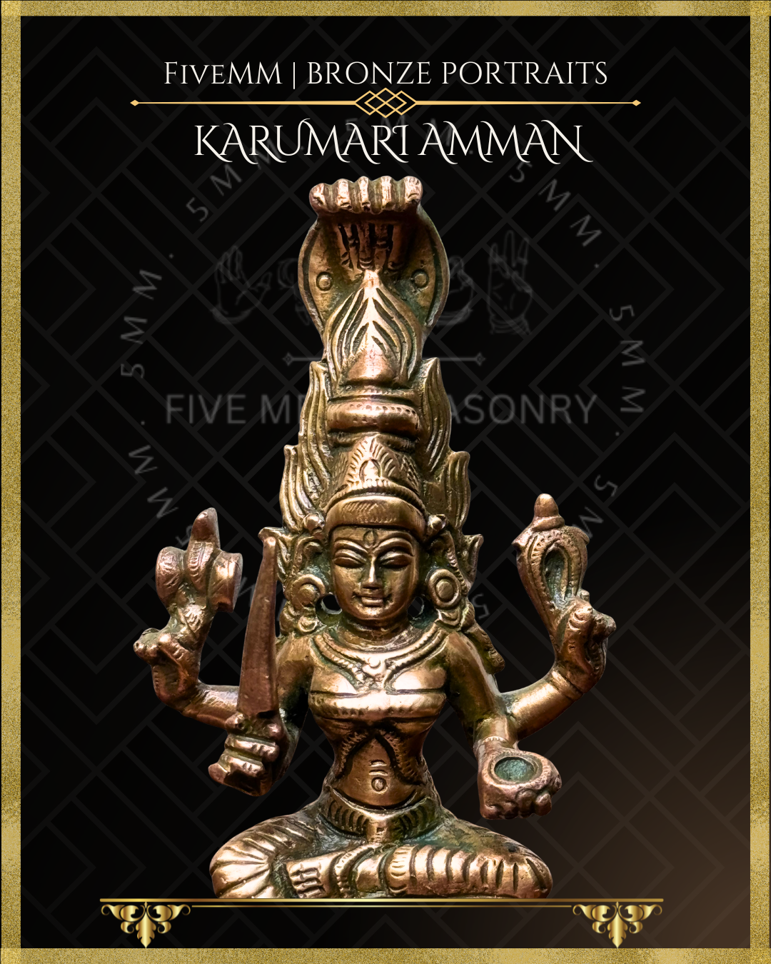 Karumari amman Panchaloha Bronze statue - Shilpa Sastra iconography, handcrafted lost wax casting – closeup view