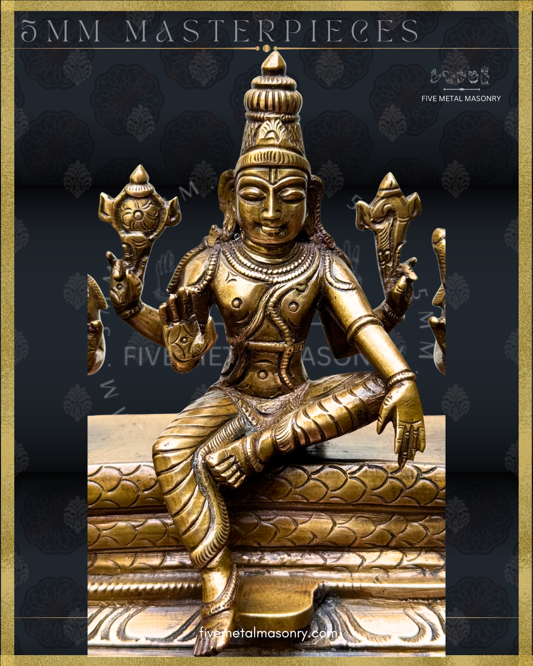 Vaikunta Narayana Set -Panchaloha Bronze statue -  Masterpieces Collection - Iconography per Shilpa Sastra, handcrafted lost wax casting – Narayana closeup
