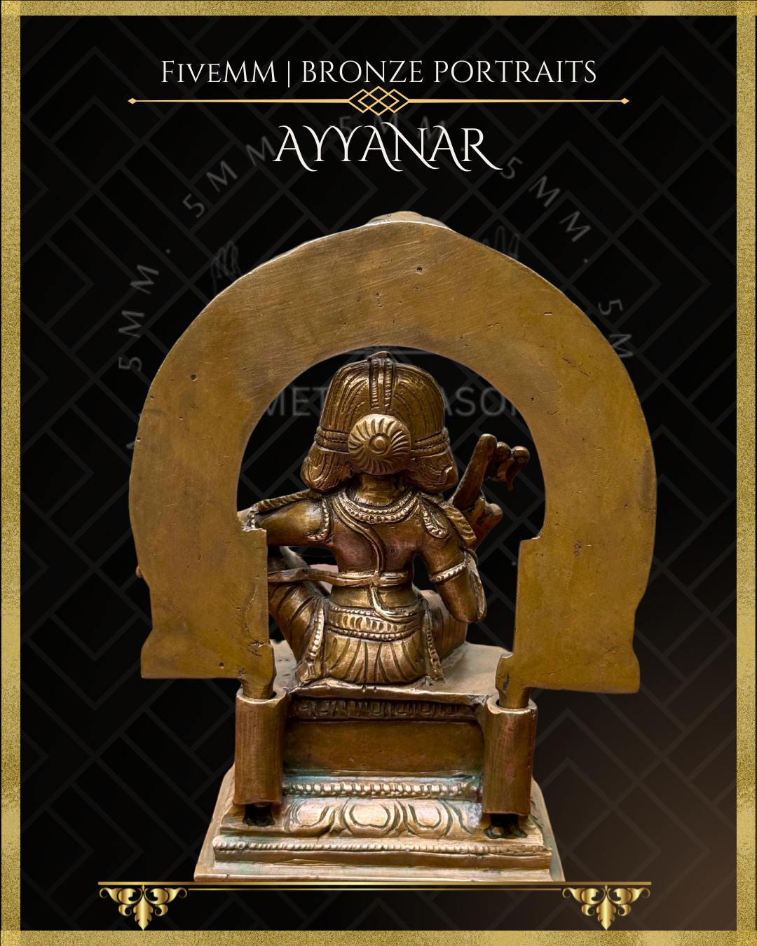 Ayyanar Panchaloha bronze statue – Shilpa Sastra iconography, handcrafted lost wax casting – Back view