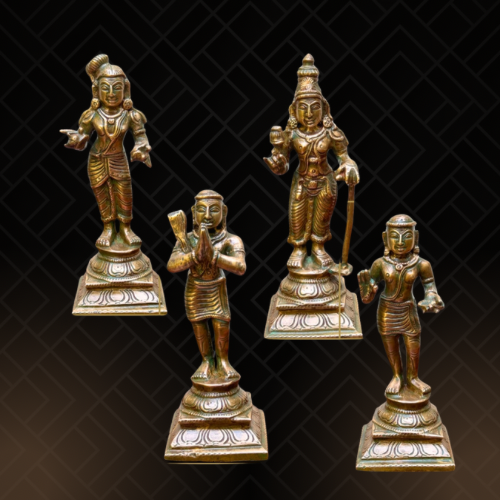 Handcrafted Thirumoolar Saiva saint in Panchaloha bronze, seated in meditation with flowing jata, long beard and tiered pedestal, from the Masterpieces collection.