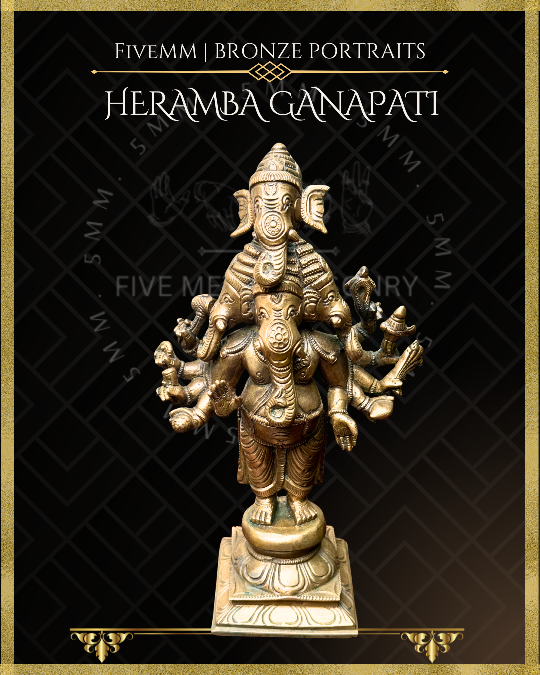 Heramba Ganapati Panchaloha Bronze statue – per Shilpa Sastra iconography, handcrafted by lost wax casting – top angle view
