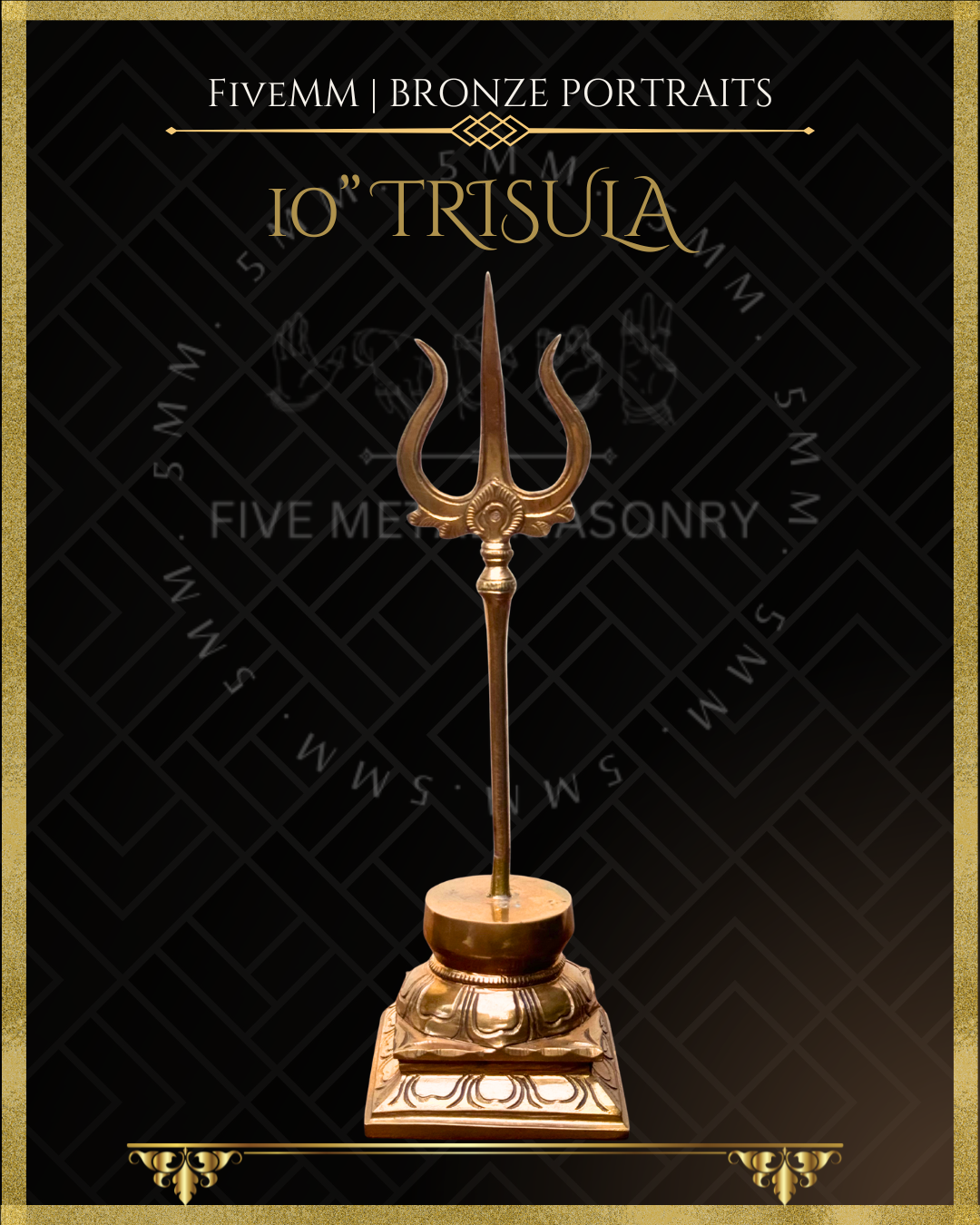 Trisula-Trident Panchaloha Bronze – per Shilpa Sastra iconography, handcrafted by lost wax casting – Front view