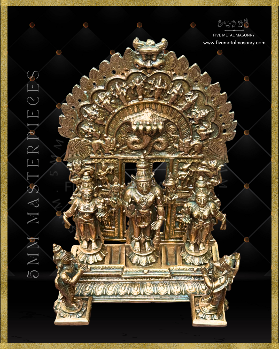 Vishnu Set with Ornate Dasavatharam Arch-Panchaloha Bronze statue -  Masterpieces Collection - Iconography per Shilpa Sastra, handcrafted lost wax casting – Top angle view
