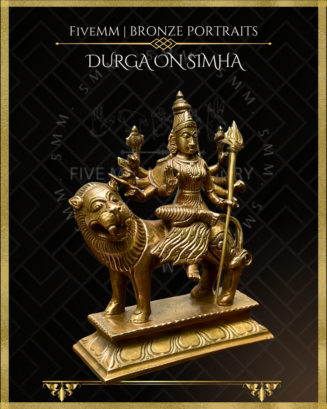 Durga On Simha Panchaloha Bronze statue - Shilpa Sastra iconography, handcrafted lost wax casting – Right facing view