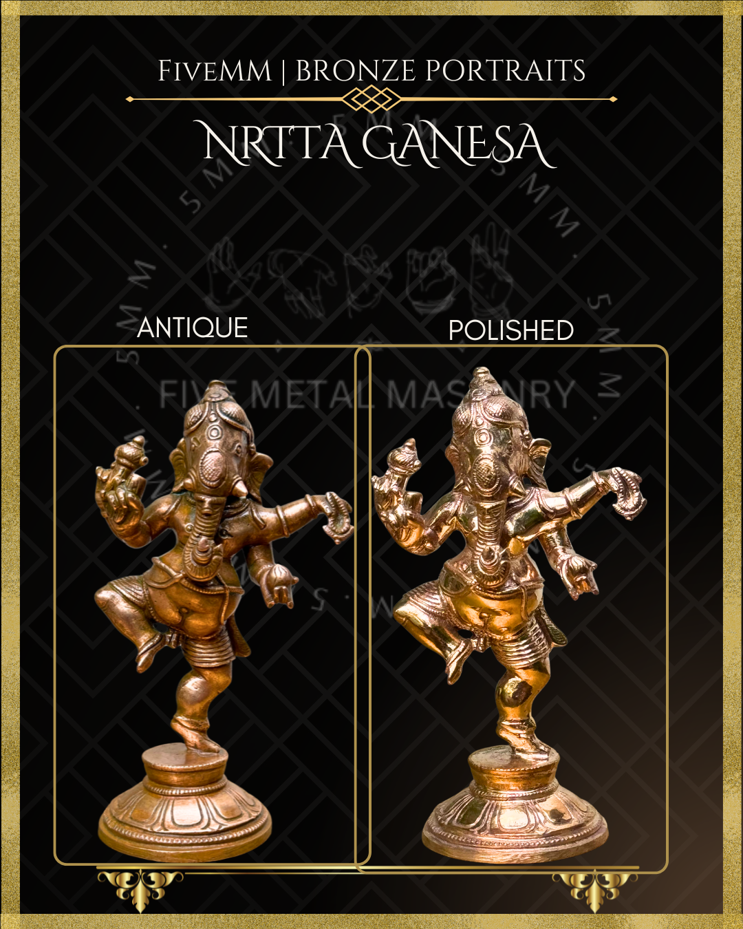 Nrtta(Dancing) Ganesa Antique Patina Ganesha Bronze Idols