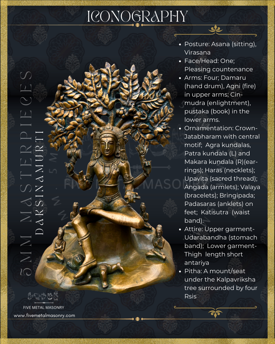 Dakshinamurti Shiva Panchaloha Bronze statue -  Masterpieces Collection - Iconography per Shilpa Sastra, handcrafted lost wax casting-iconographic description