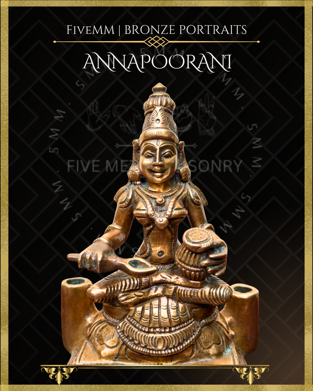 Annapoorani/Annapurna Panchaloha Bronze statue – per Shilpa Sastra iconography, handcrafted by lost wax casting – closeup view