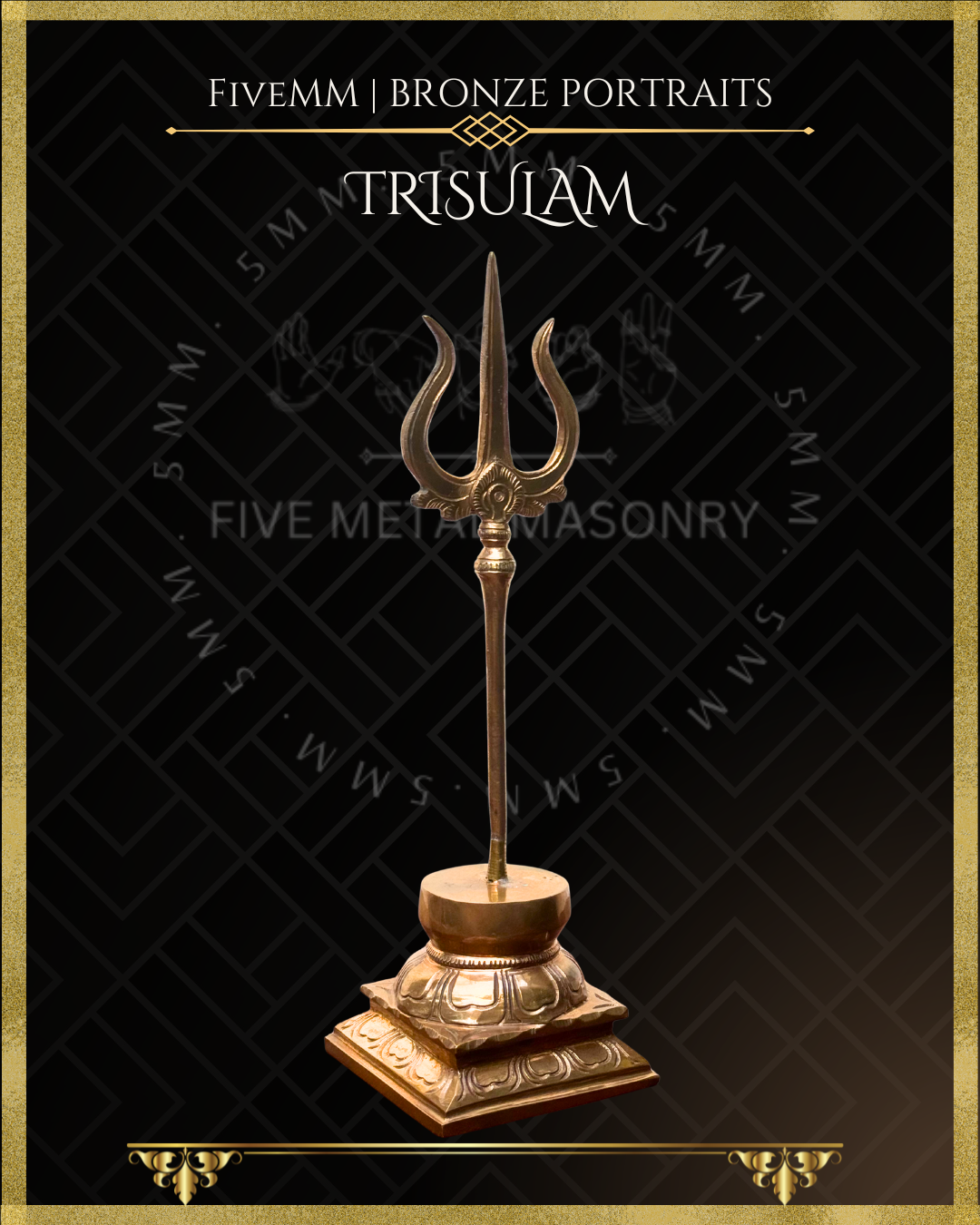 Trisula-Trident Panchaloha Bronze – per Shilpa Sastra iconography, handcrafted by lost wax casting – Right facing view