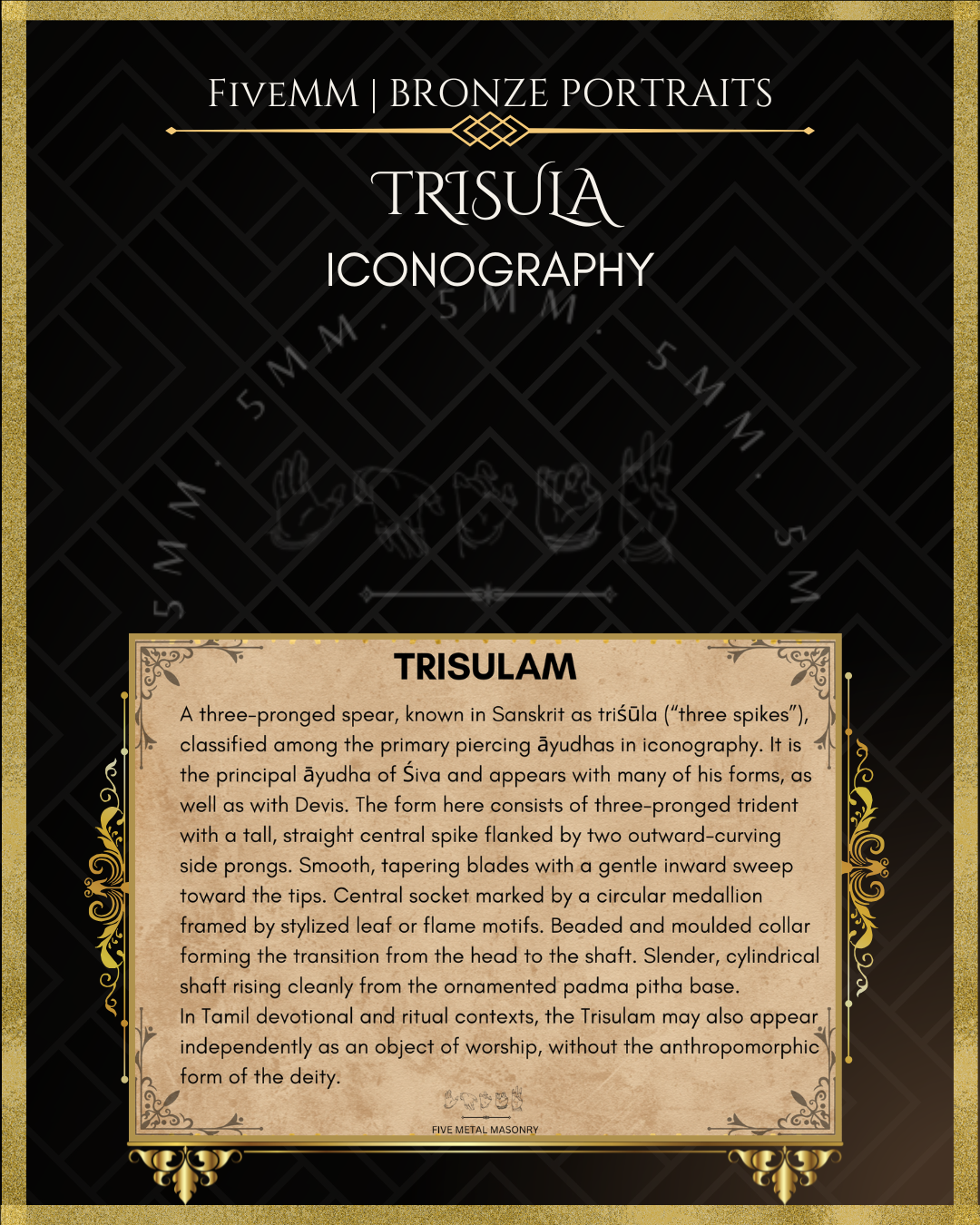 Trisula-Trident Panchaloha Bronze – per Shilpa Sastra iconography, handcrafted by lost wax casting – Iconographic description