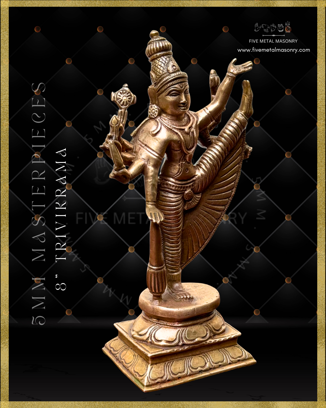 Vishnu-Trivikrama-Ulagalantha PerumalPanchaloha Bronze statue – Shilpa Sastra iconography, handcrafted lost wax casting – Right facing view