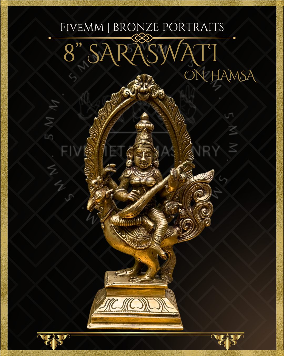 8" Saraswati seated on Hamsa