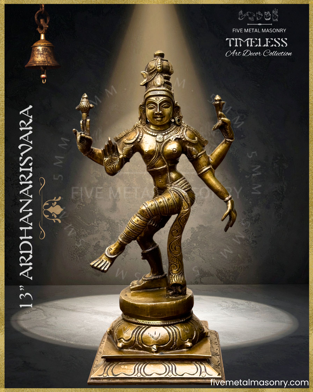 Ardhanarisvara Shiva Bronze Panchaloha statue - Timeless Collection – Shilpa Sastra iconography, handcrafted lost wax casting – Front view