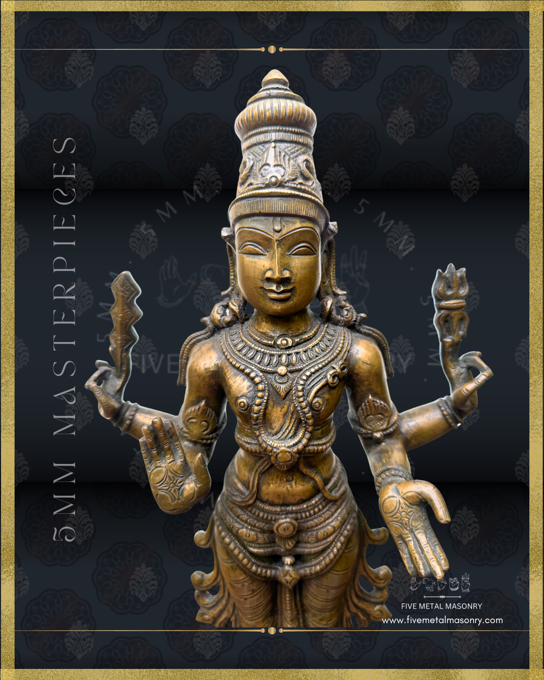 Murugan Panchaloha Bronze statue -  Masterpieces Collection - Iconography per Shilpa Sastra, handcrafted lost wax casting- front closeup view