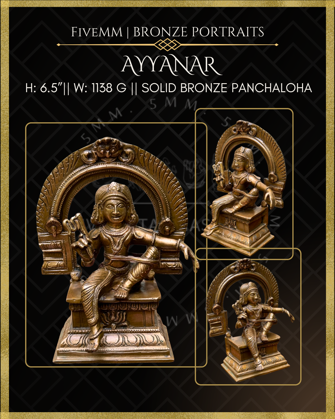 Ayyanar Panchaloha bronze statue – Shilpa Sastra iconography, handcrafted lost wax casting – All angles view