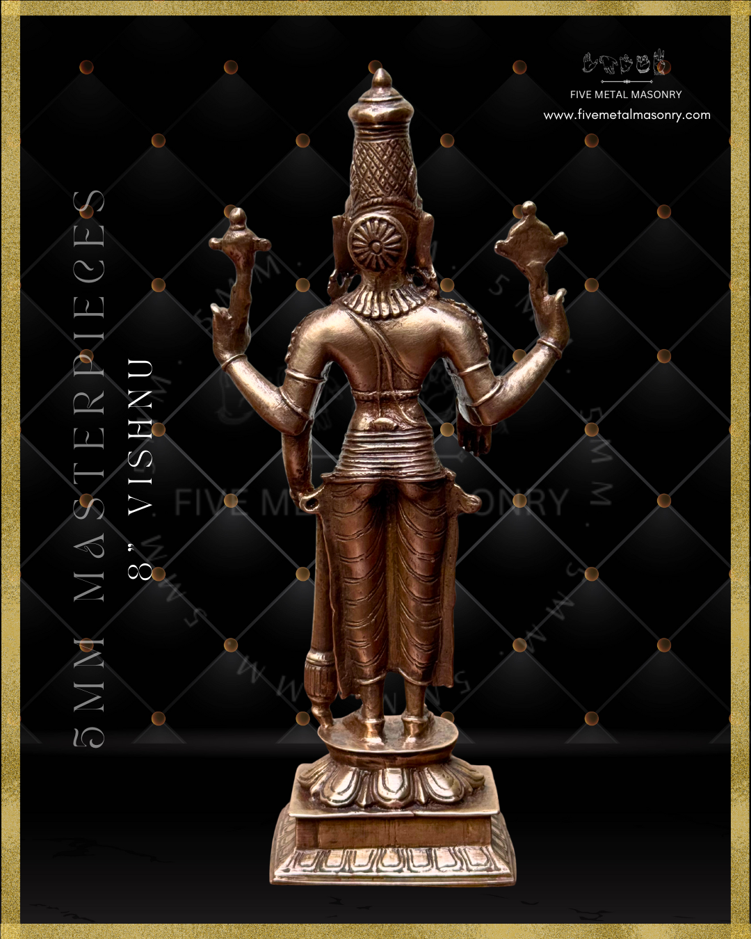 Vishnu Panchaloha bronze statue – Shilpa Sastra iconography, handcrafted lost wax casting – Back view