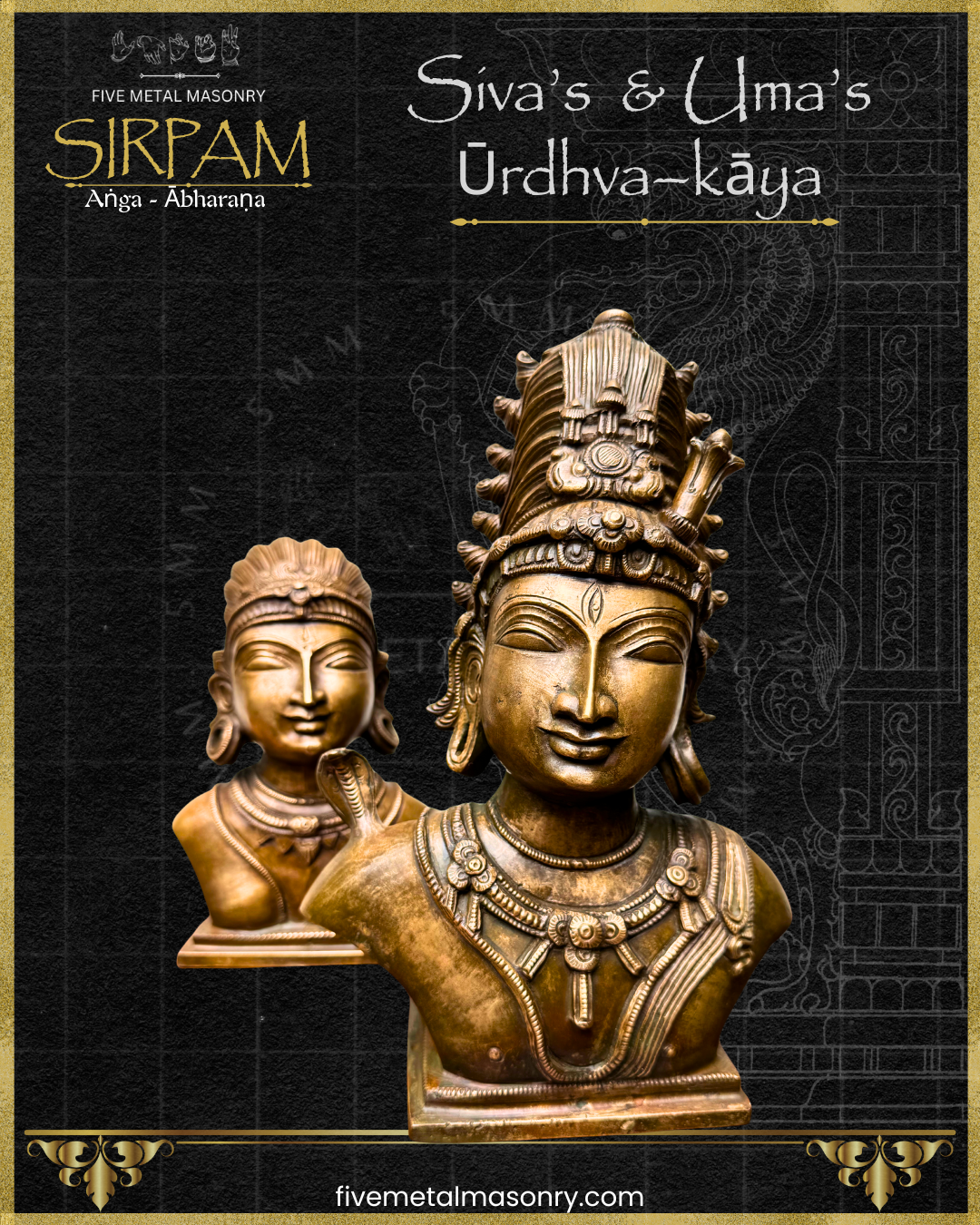 Siva’s and Uma’s Head Bronze sculpture – Sirpam Collection - Iconography per Shilpa Sastra, Handcrafted lost wax casting 