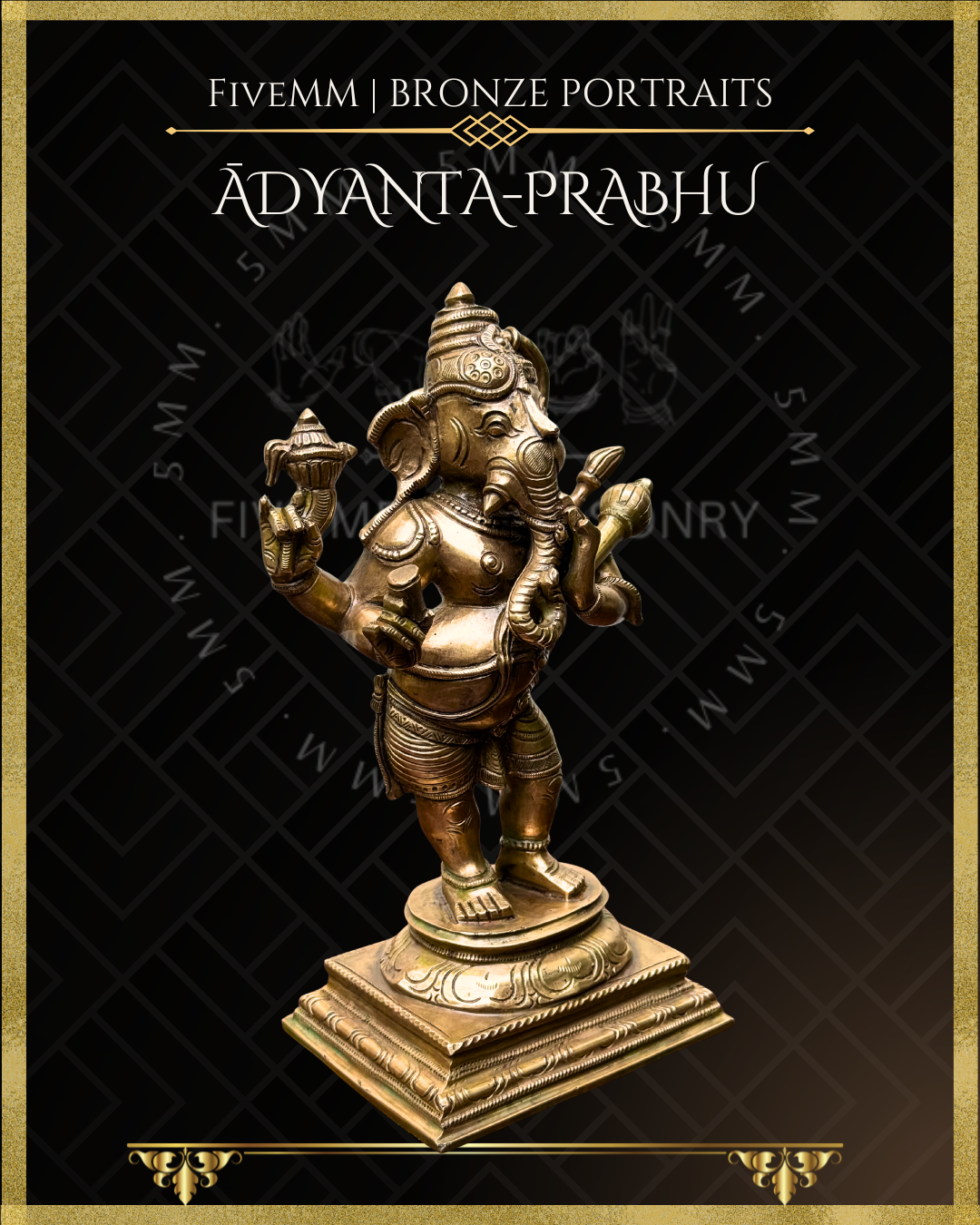 Adyanta Prabhu- Ganesha:Hanuman,  Panchaloha Bronze statue – per Shilpa Sastra iconography, handcrafted by lost wax casting – right facing view
