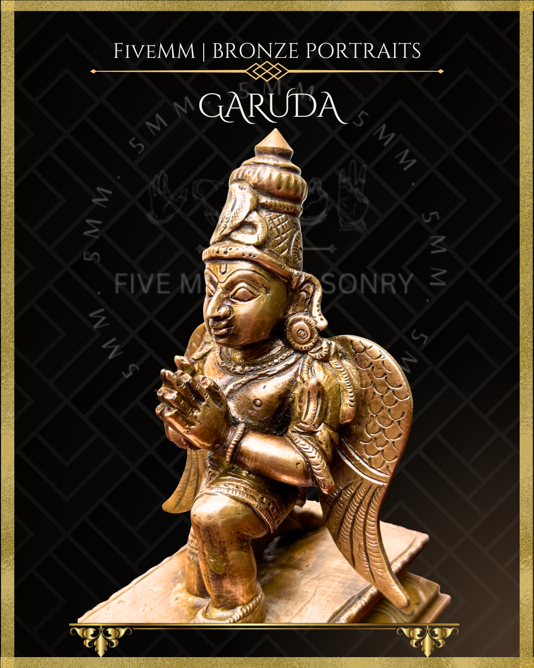 Garuda Bronze statue – per Shilpa Sastra iconography, handcrafted by lost wax casting – closeup view