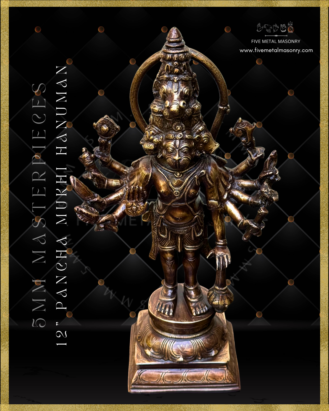 Panch Mukhi Hanuman Panchaloha Bronze statue -  Masterpieces Collection - Iconography per Shilpa Sastra, handcrafted lost wax casting – Top angle view