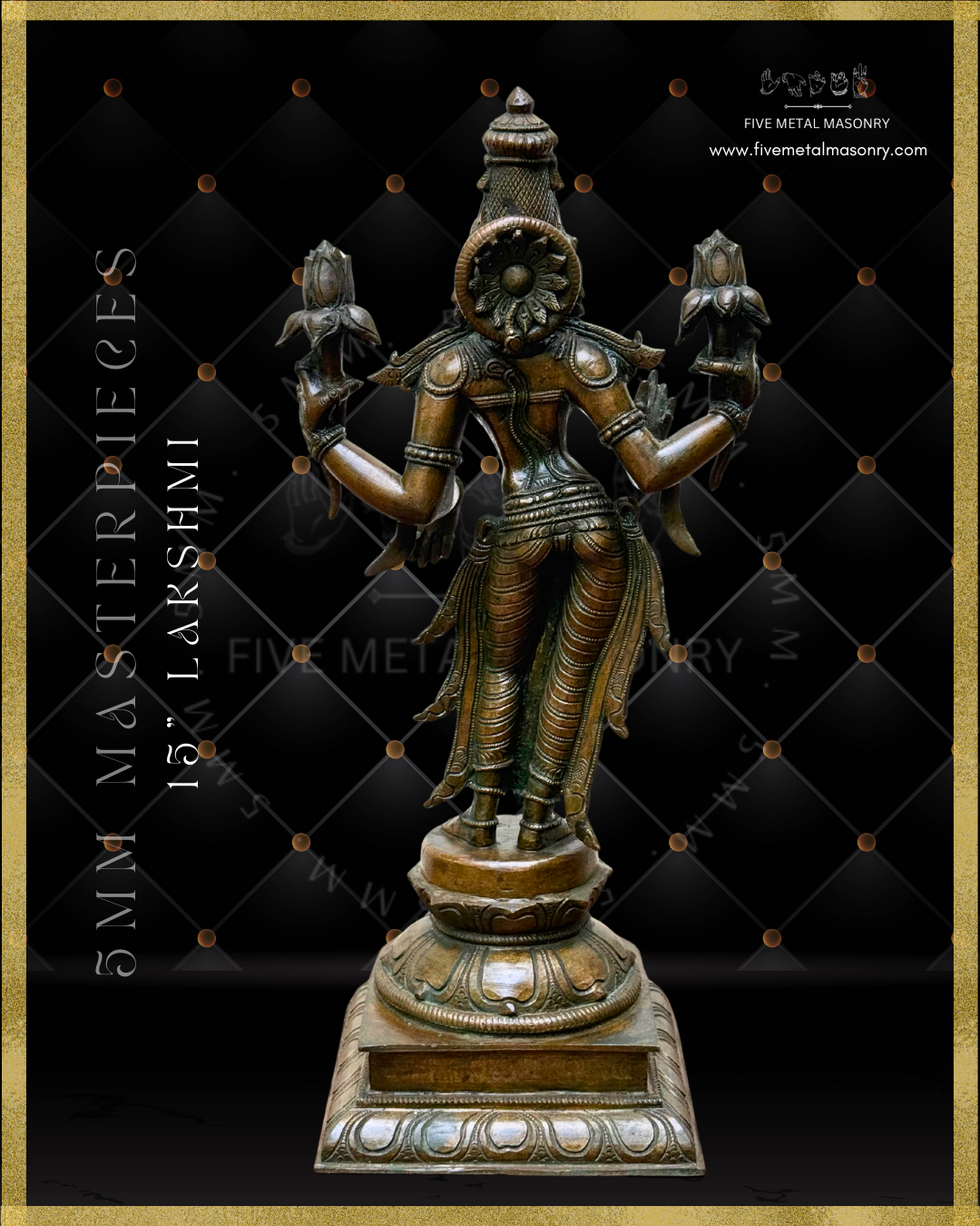 Lakshmi Standing Panchaloha Bronze statue, Masterpieces Collection – Shilpa Sastra iconography, handcrafted lost wax casting – Back view