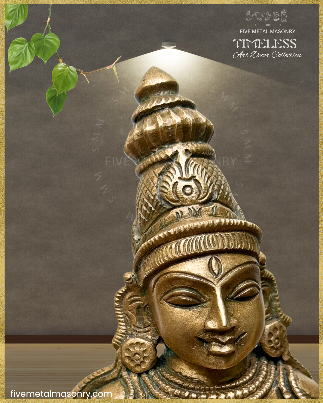 Nartana Saraswati Bronze Panchaloha statue - Timeless Collection – Shilpa Sastra iconography, handcrafted lost wax casting –  Face closeup view