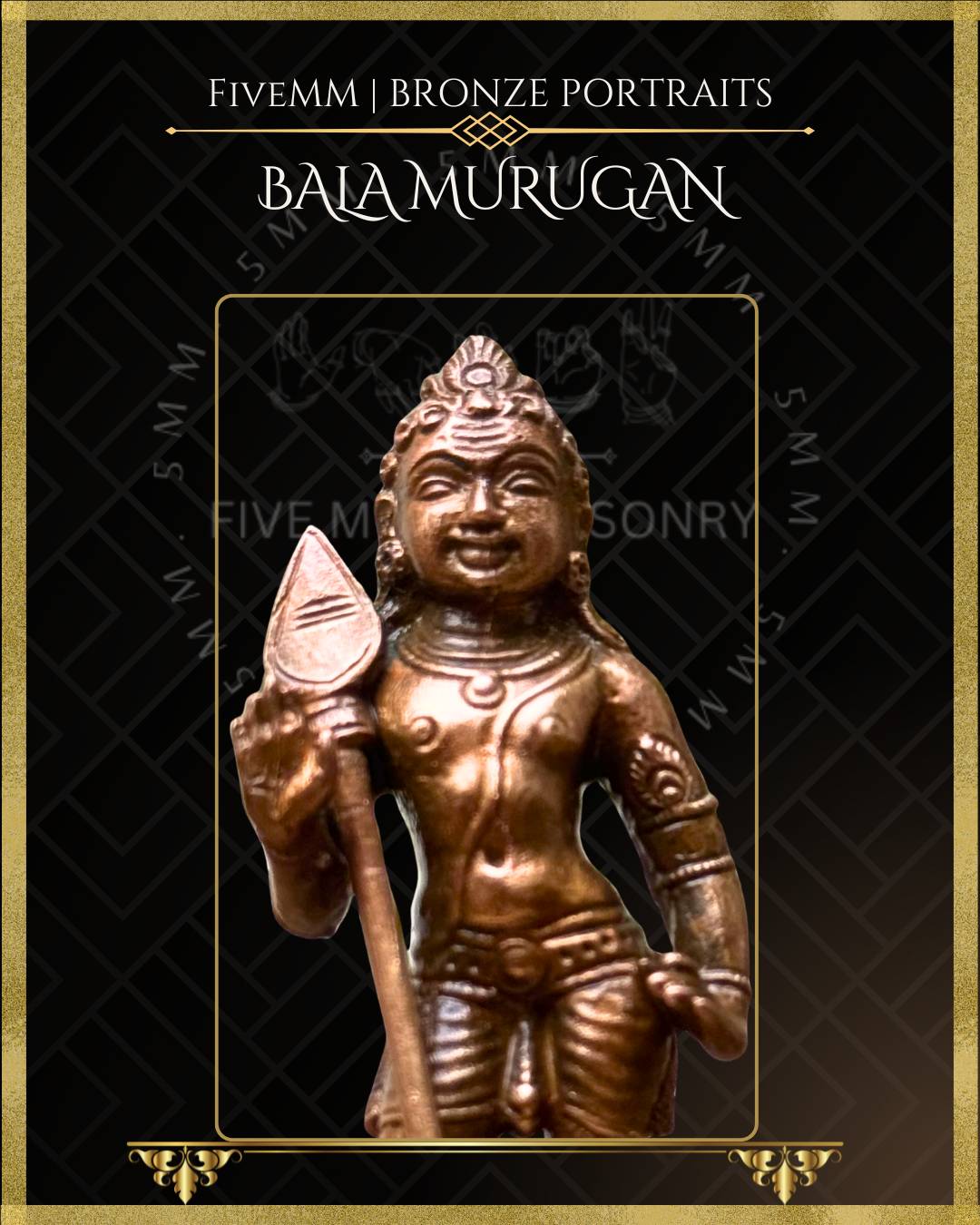 Bala Murugan Panchaloha Bronze statue  – Shilpa Sastra iconography, handcrafted lost wax casting – detailing view (top) 