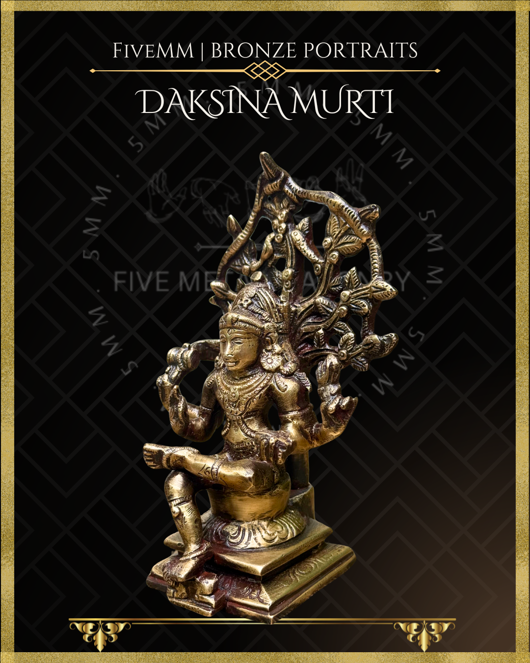 Dakshinamurti Shiva Panchaloha  Bronze statue – Shilpa Sastra iconography, handcrafted lost wax casting – Left facing view
