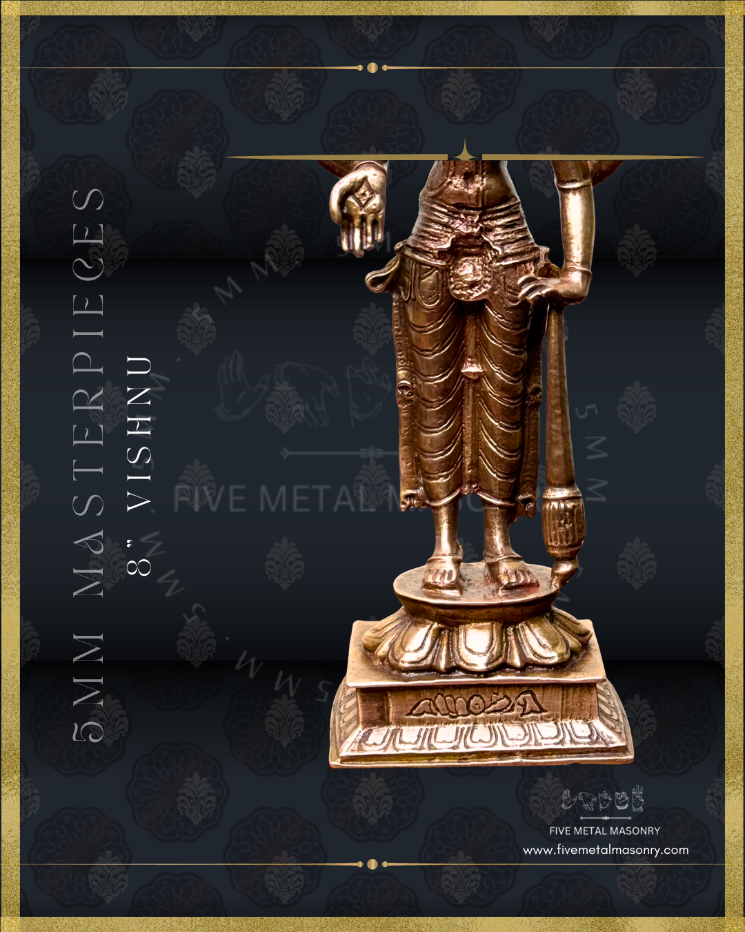 Vishnu Panchaloha bronze statue – Shilpa Sastra iconography, handcrafted lost wax casting – Lower part closeup view