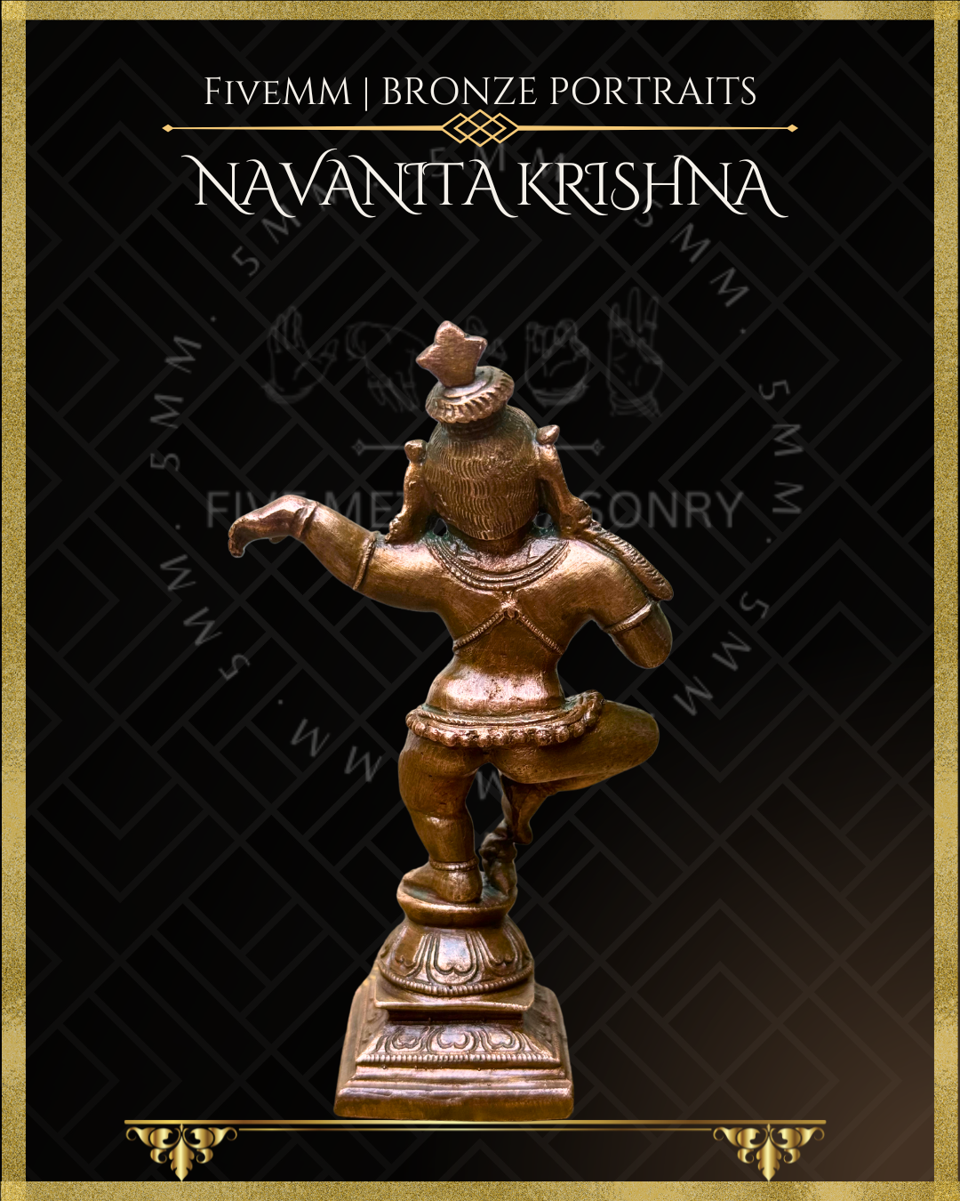 Navanita Krishna Panchaloha statue – Shilpa Sastra iconography, handcrafted lost wax casting – back side view