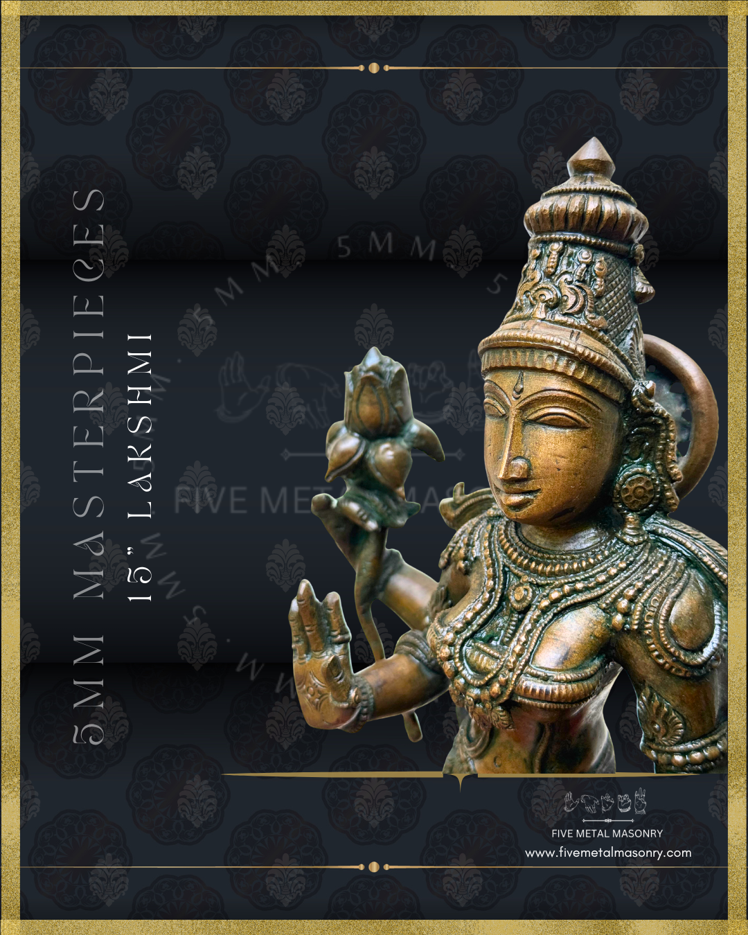 Lakshmi Standing Panchaloha Bronze statue, Masterpieces Collection – Shilpa Sastra iconography, handcrafted lost wax casting – Face Left close-up view