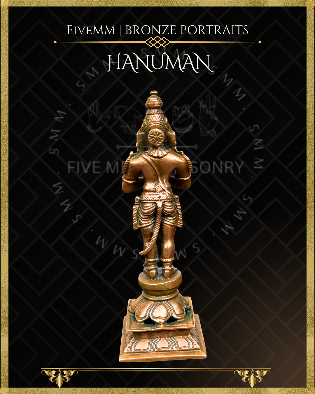 Hanuman -Standing  with Anjali mudra- Panchaloha Bronze statue – per Shilpa Sastra iconography, handcrafted by lost wax casting – Back view