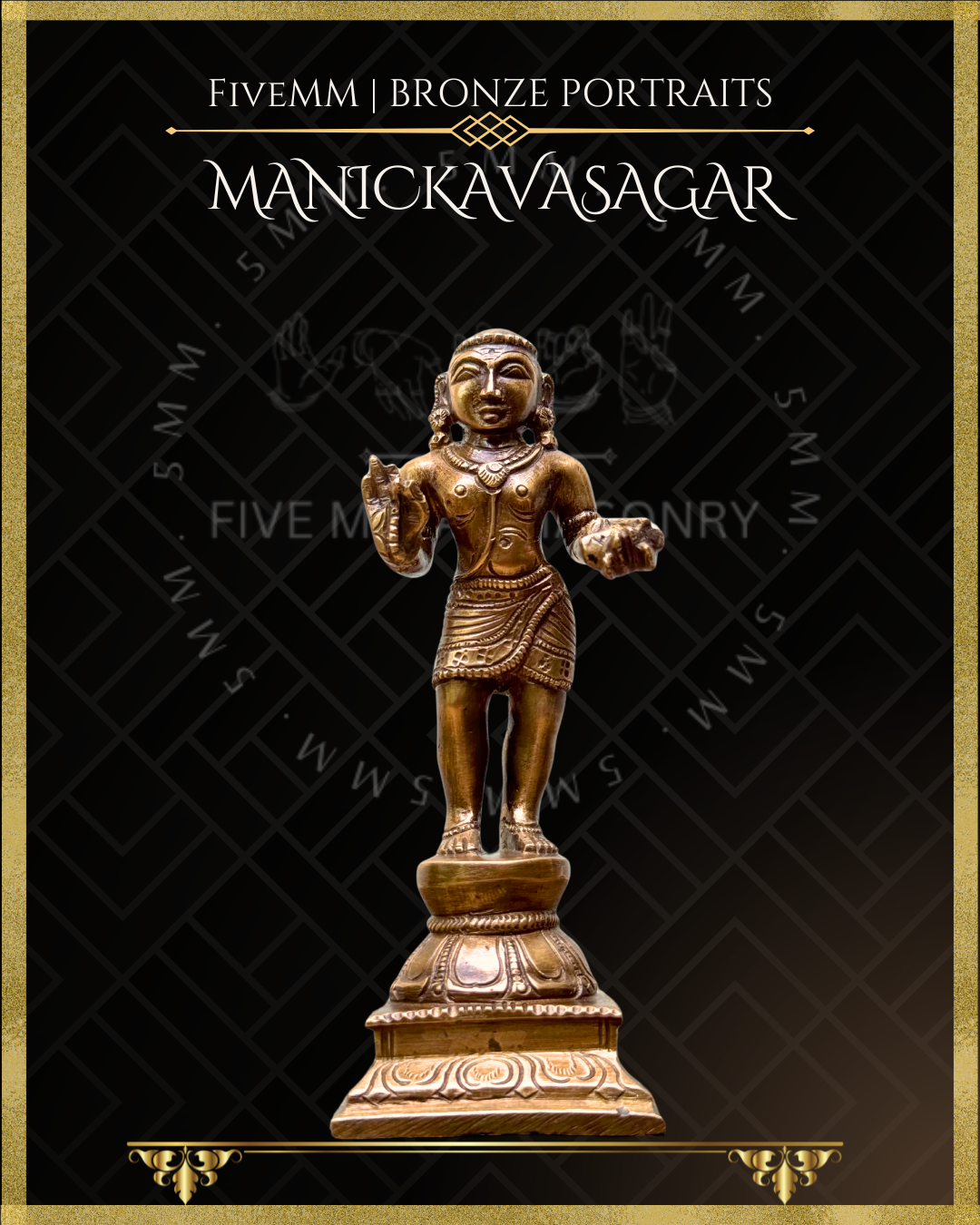 Manickavasagar Panchaloha Bronze statue – Shilpa Sastra iconography, handcrafted lost wax casting – Bottom angle view
