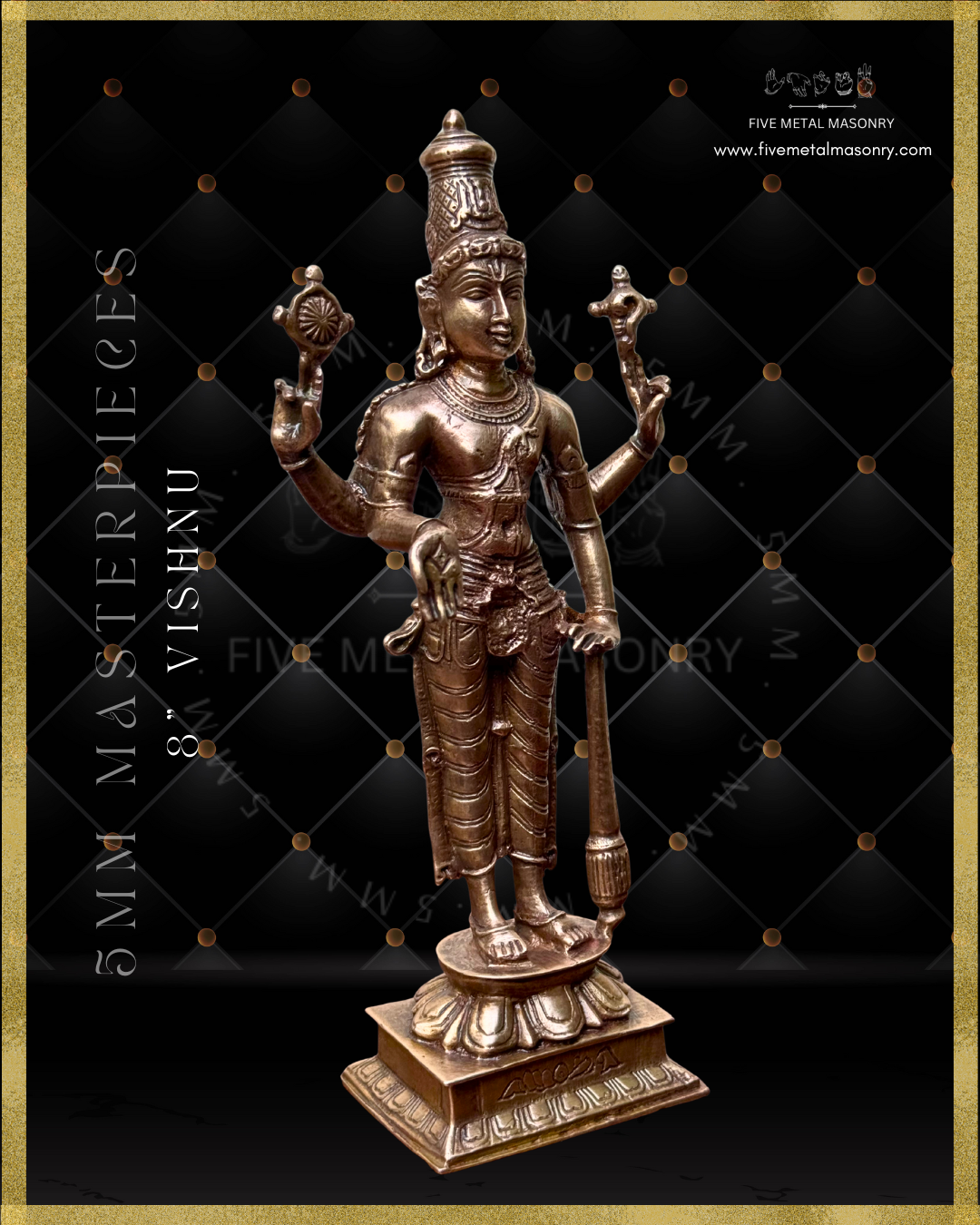 Vishnu Panchaloha bronze statue – Shilpa Sastra iconography, handcrafted lost wax casting – Right facing view