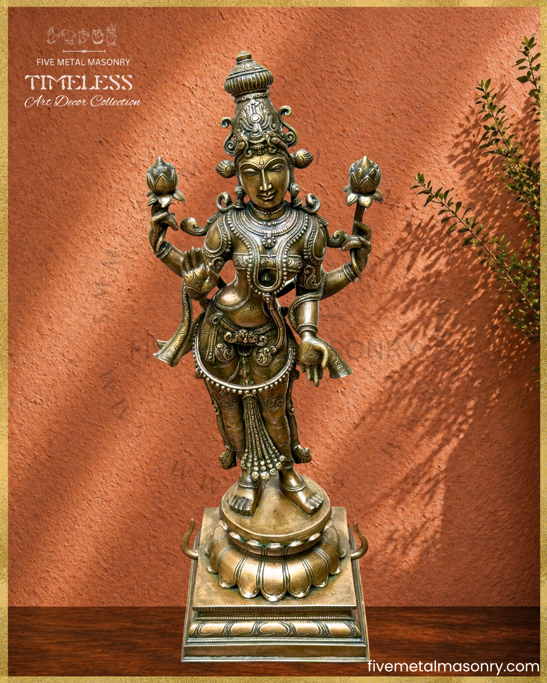 Top angle view of panchaloha Bronze statue of Lakshmi in standing posture from Timeless collection