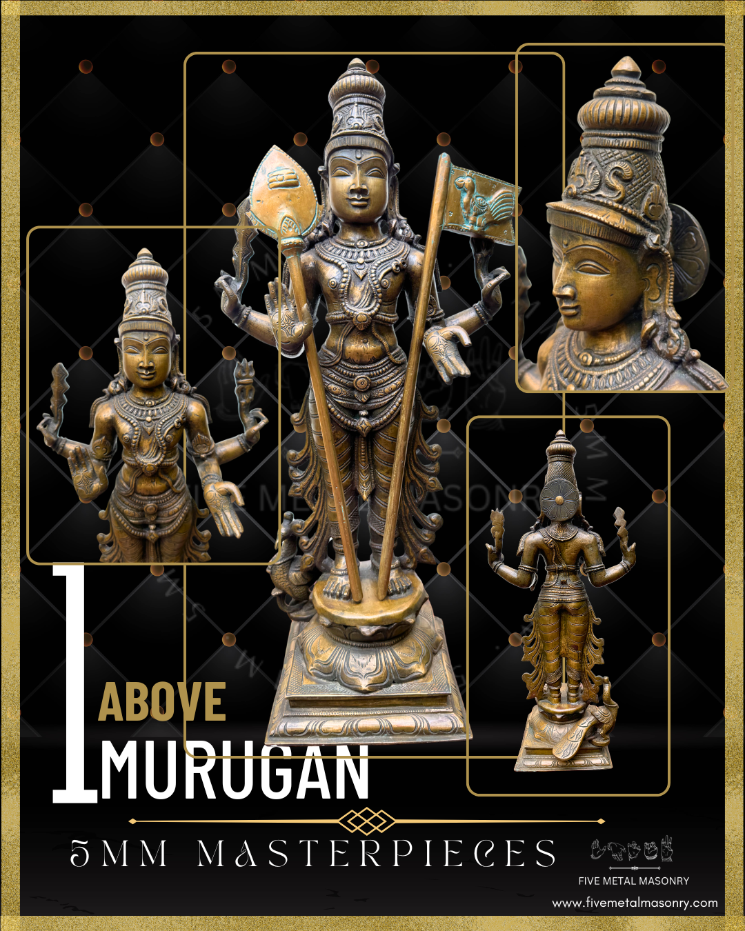 Murugan Panchaloha Bronze statue -  Masterpieces Collection - Iconography per Shilpa Sastra, handcrafted lost wax casting.
