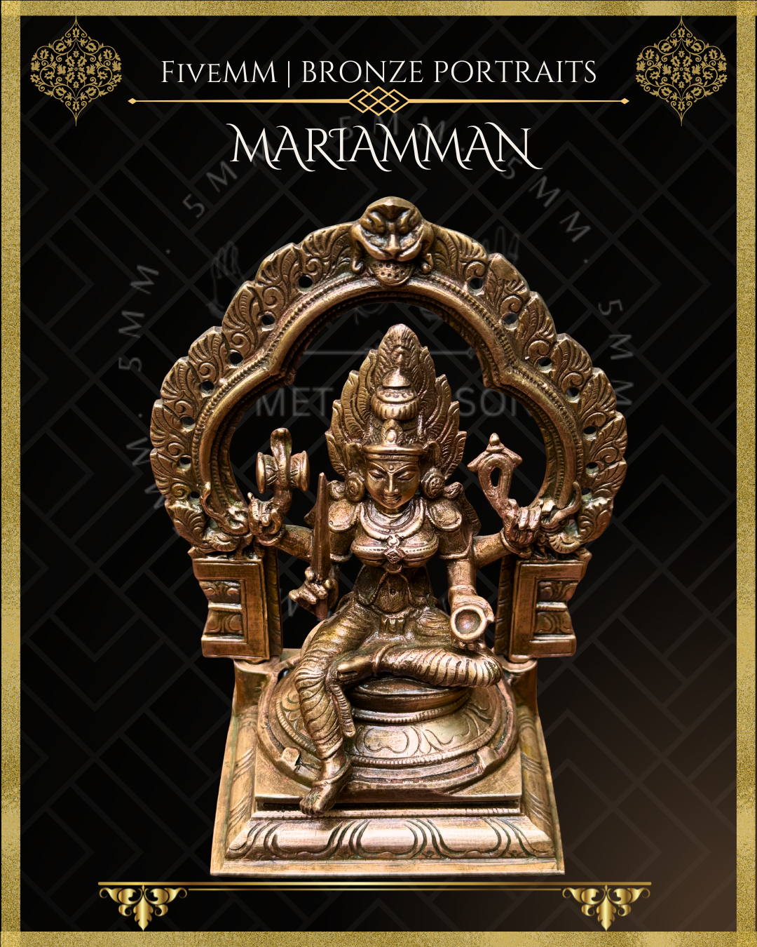 Mariamman Panchaloha Bronze statue – Shilpa Sastra iconography, handcrafted lost wax casting – Top angle view