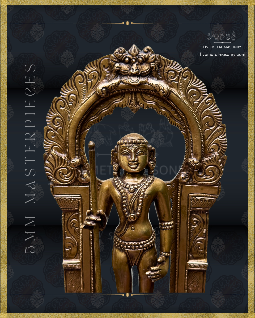 Closeup view of Dhandayudhapani Murugan Bronze statue -  Masterpieces Collection - Iconography per Shilpa Sastra, handcrafted lost wax casting