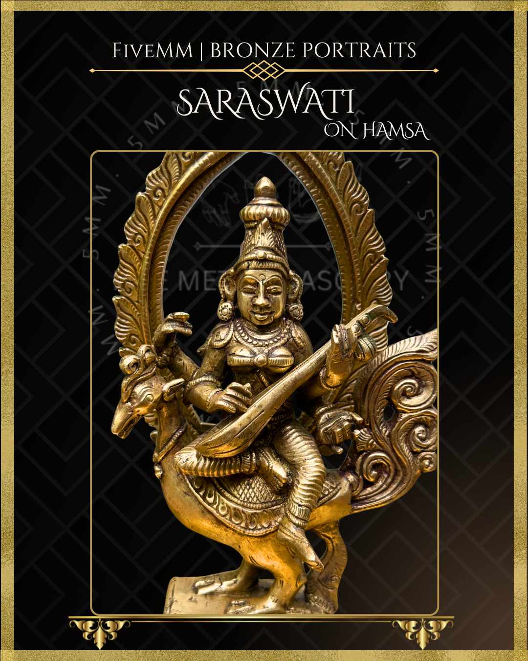 8" Saraswati seated on Hamsa