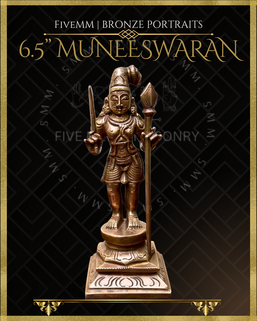 Muneeswaran Panchaloha Bronze statue – Shilpa Sastra iconography, handcrafted lost wax casting – Front view