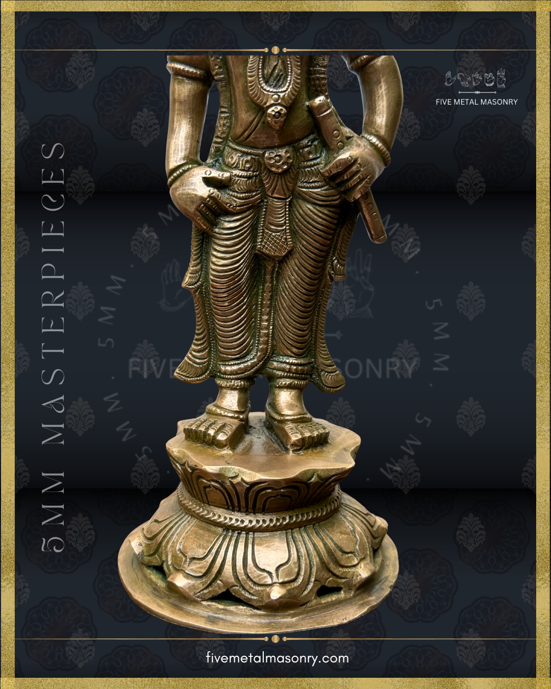 Krishna Panchaloha Bronze statue -  Masterpieces Collection - Iconography per Shilpa Sastra, handcrafted lost wax casting – lower part closeup view