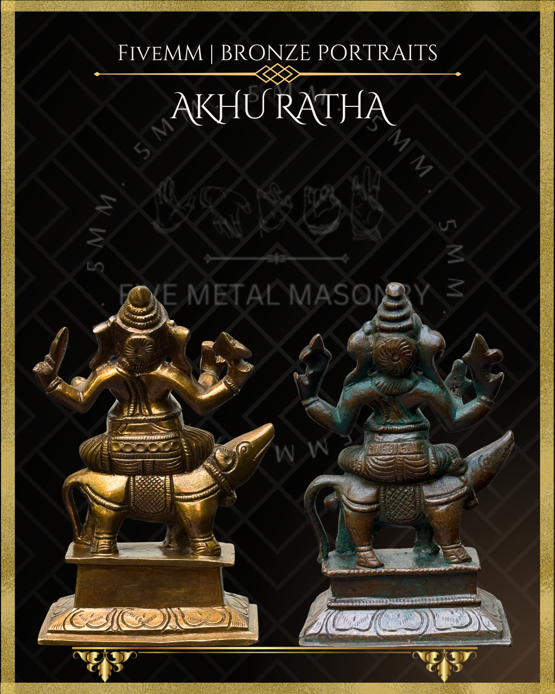 Ganesha on Mushaka (mouse) Panchaloha Bronze statue – per Shilpa Sastra iconography, handcrafted by lost wax casting – Back view