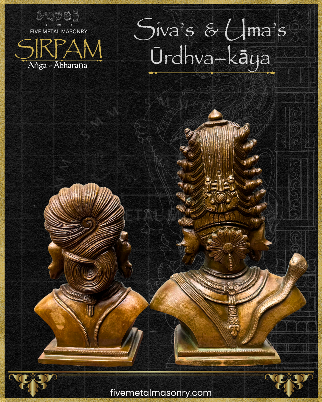 Siva’s and Uma’s Head Bronze sculpture – Sirpam Collection - Iconography per Shilpa Sastra, Handcrafted lost wax casting 