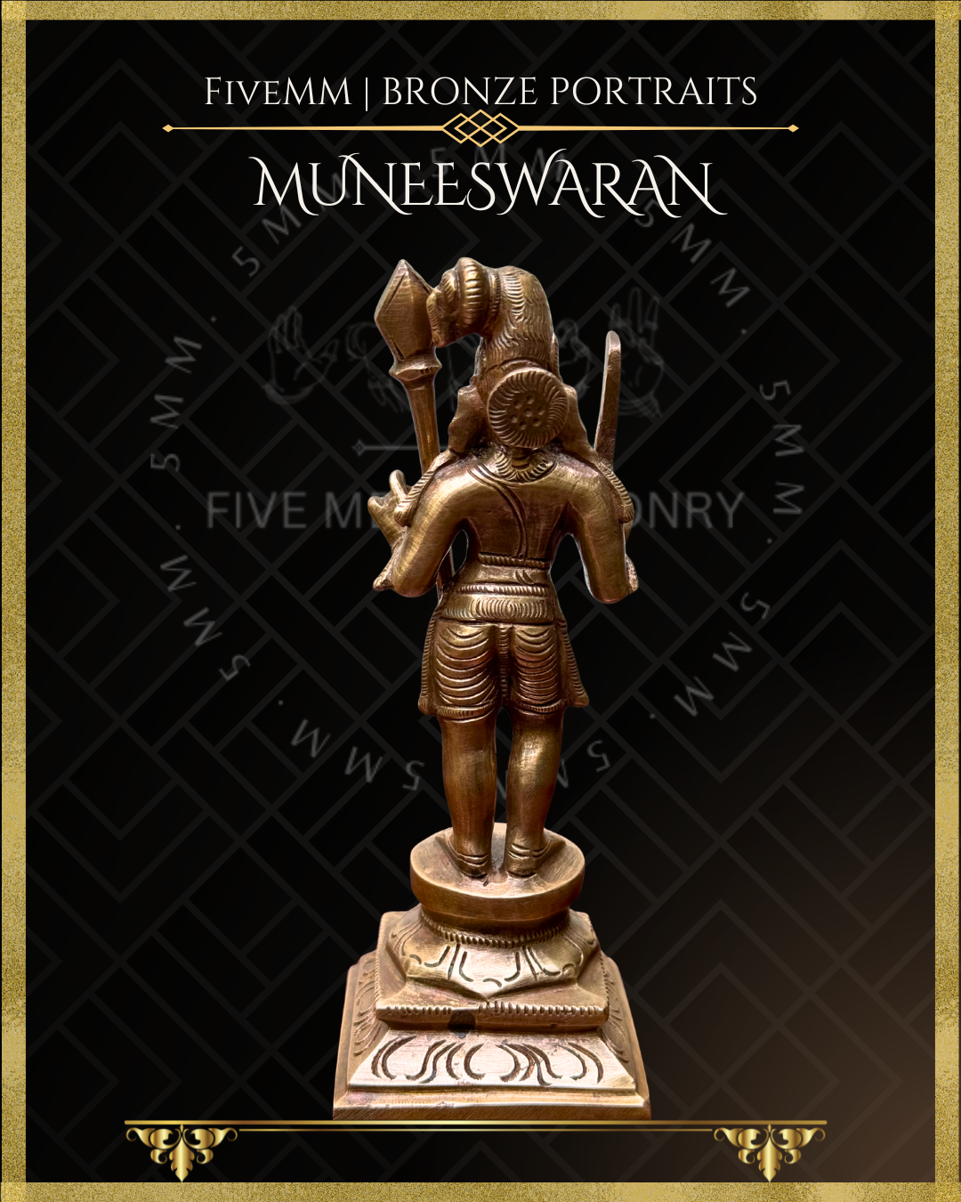 Muneeswaran Panchaloha Bronze statue – Shilpa Sastra iconography, handcrafted lost wax casting – Back view