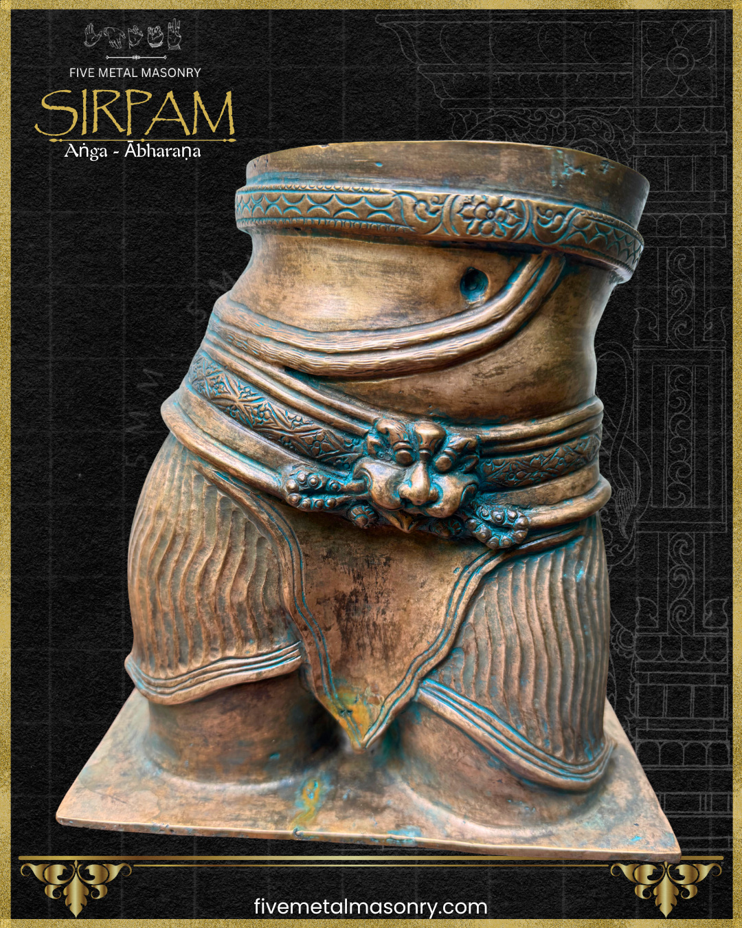 Siva’s Torso Bronze sculpture – Sirpam Collection - Iconography per Shilpa Sastra, Handcrafted lost wax casting – front closeup view