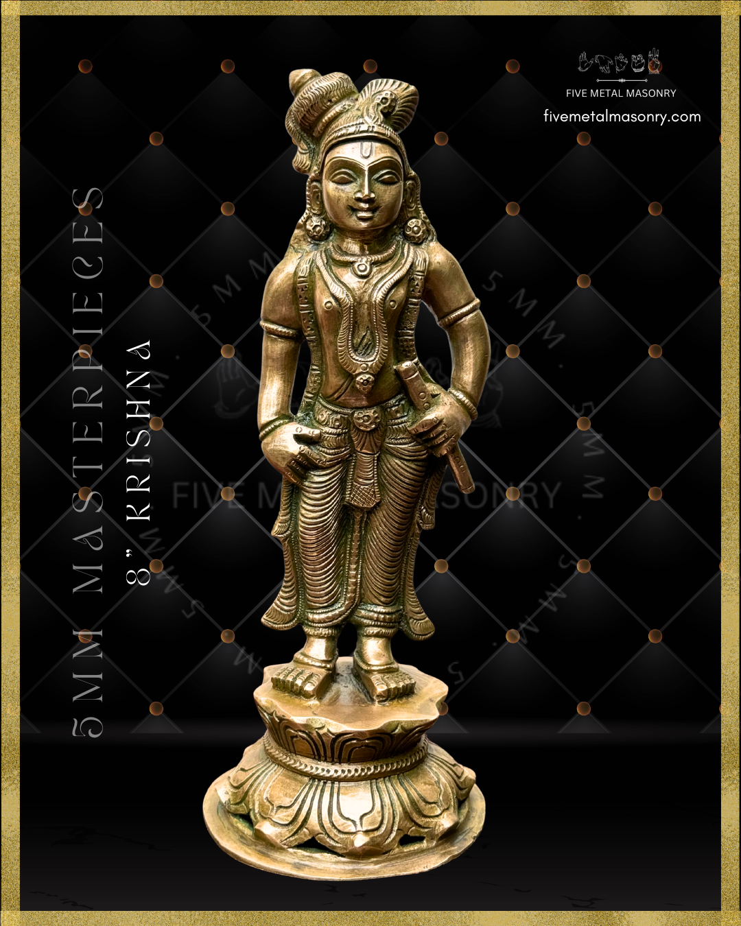 Krishna Panchaloha Bronze statue -  Masterpieces Collection - Iconography per Shilpa Sastra, handcrafted lost wax casting – Front view