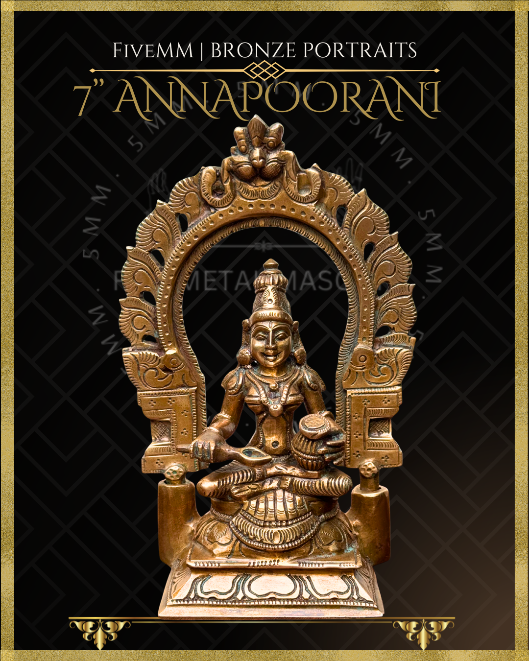 Annapoorani/Annapurna Panchaloha Bronze statue – per Shilpa Sastra iconography, handcrafted by lost wax casting – Front view