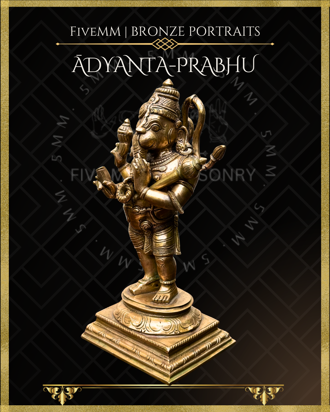 Adyanta Prabhu- Ganesha:Hanuman,  Panchaloha Bronze statue – per Shilpa Sastra iconography, handcrafted by lost wax casting – left facing view
