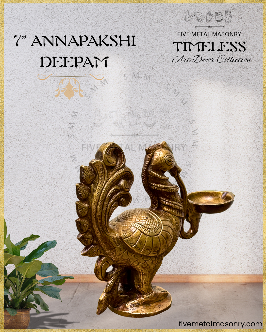 Hamsa Deepam Panchaloha bronze statue – Shilpa Sastra iconography, handcrafted lost wax casting – Right back side view