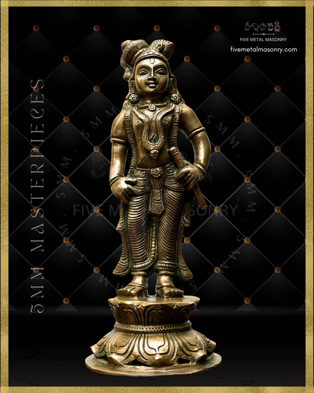 Krishna Panchaloha Bronze statue -  Masterpieces Collection - Iconography per Shilpa Sastra, handcrafted lost wax casting – Projected view