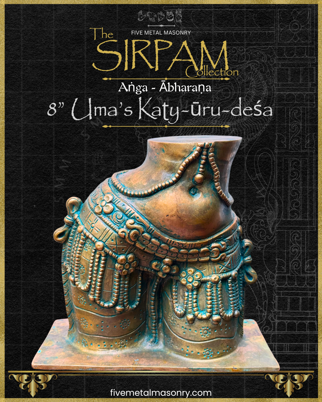 Uma/Parvati’s Torso Bronze sculpture – Sirpam Collection - Iconography per Shilpa Sastra, Handcrafted lost wax casting – Front view